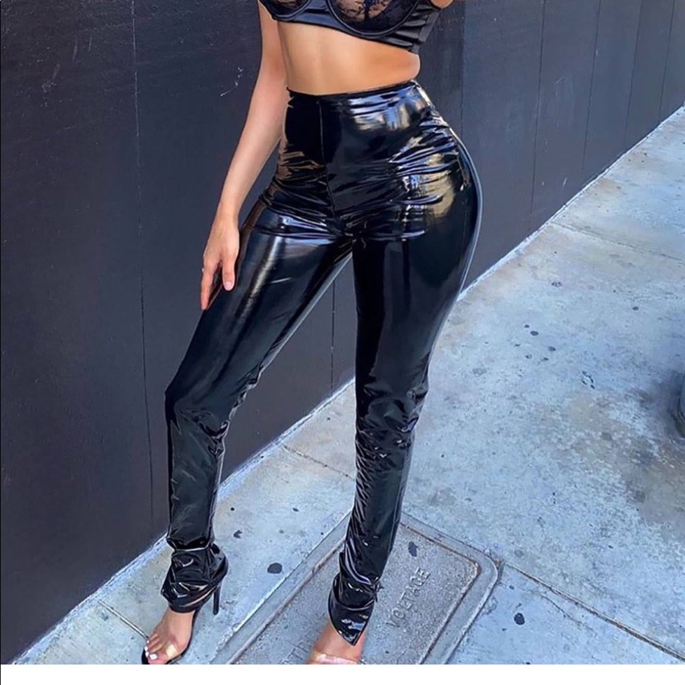 Fashion Nova black vinyl pants, size S